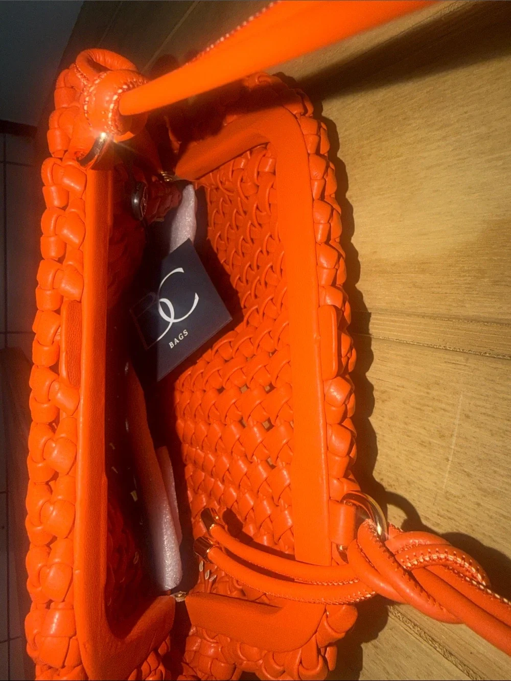 Woven Coral Crossbody Bag with Adjustable Strap
